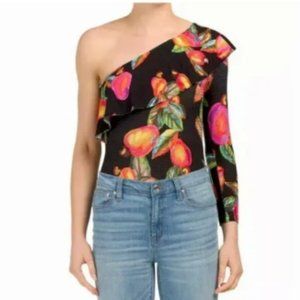 NWT FARM RIO Cashew One Shoulder Bodysuit Ribbed Ruffle Size XS NEW $110
